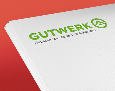 von Letus für Fa. Gutwerk entwickeltes Logo auf Papierbogen